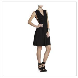 BCBGMaxazria Women's Small Classic Flowy Open Side Party Midi Black Dress Rachel